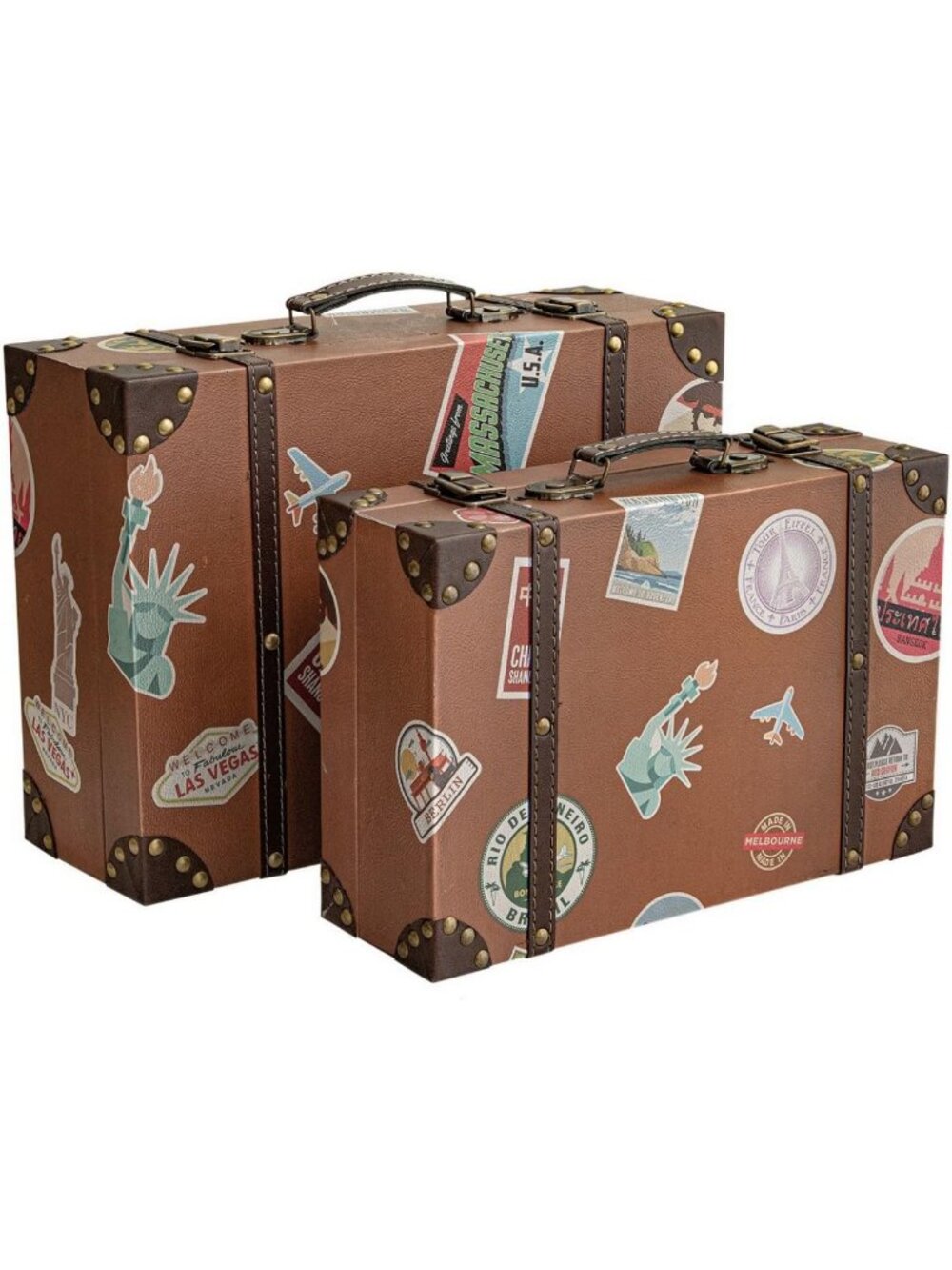 Vintage Decorative Suitcase Boxes - Set of 2, Retro Travel-Themed Storage Chests